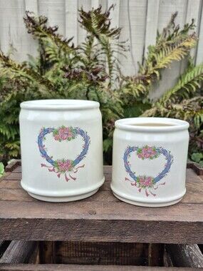 Vintage 1989 House of Lloyd Ceramic Crocks Set of 2 No Lids Cottagecore